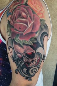 hollis-cantrell-iconic-tattoo-ink-piercing-skull-rose-color-handdrawn